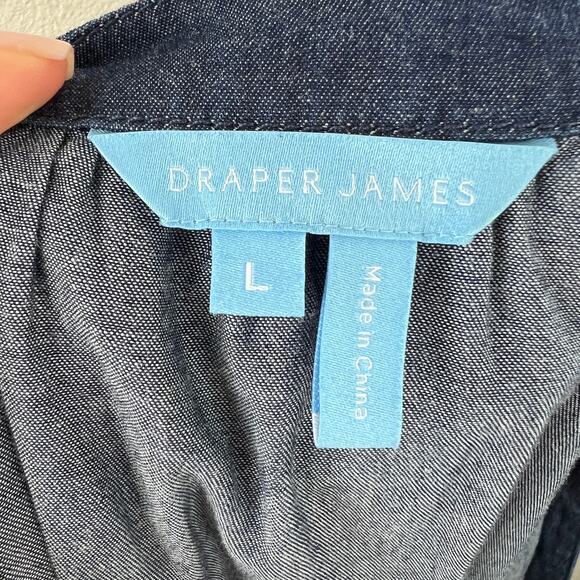 DRAPER JAMES Tie Waist Jumpsuit in Chambray Dark Wash Blue Wide Leg 3/4 Sleeve L - Picture 7 of 9